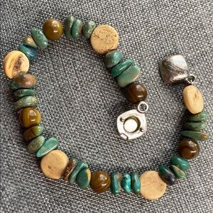 Mixed Stone Beaded Bracelet Turquoise Tiger’s Eye Wood Magnetic Clasp 7.5–8”